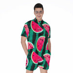 Green Striped Watermelon Pattern Print Men's Rompers