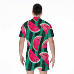 Green Striped Watermelon Pattern Print Men's Rompers