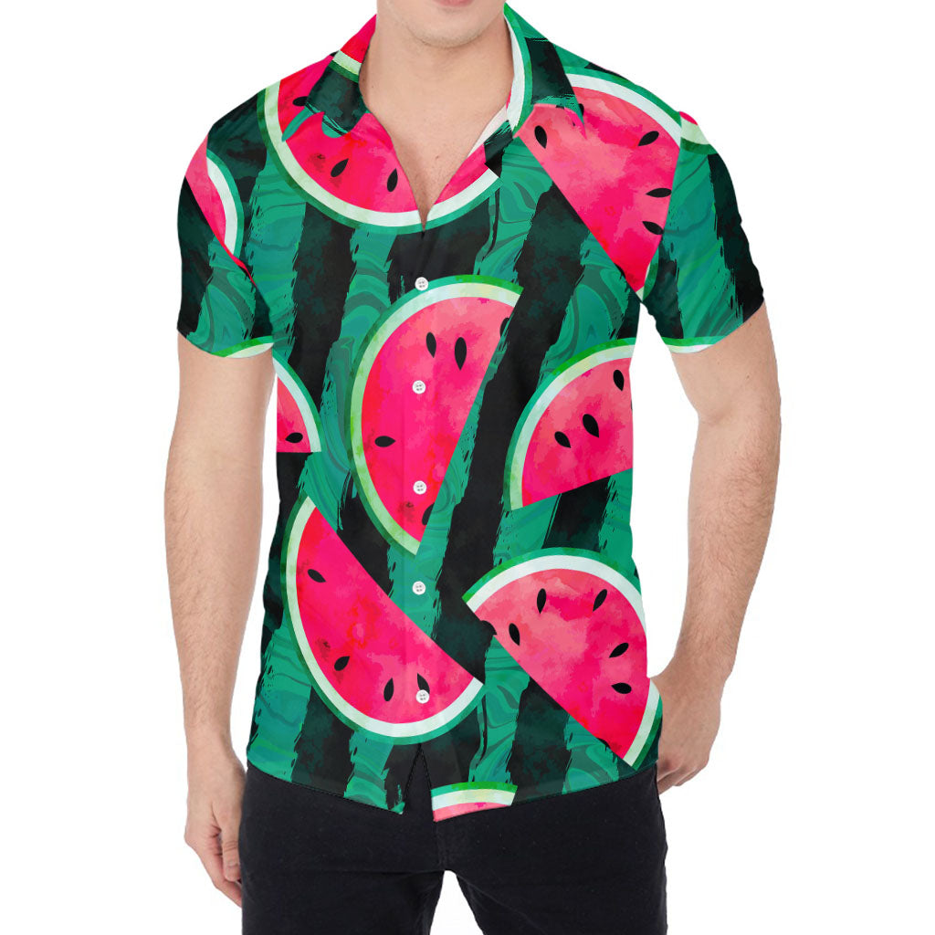 Green Striped Watermelon Pattern Print Men's Shirt