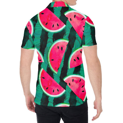Green Striped Watermelon Pattern Print Men's Shirt