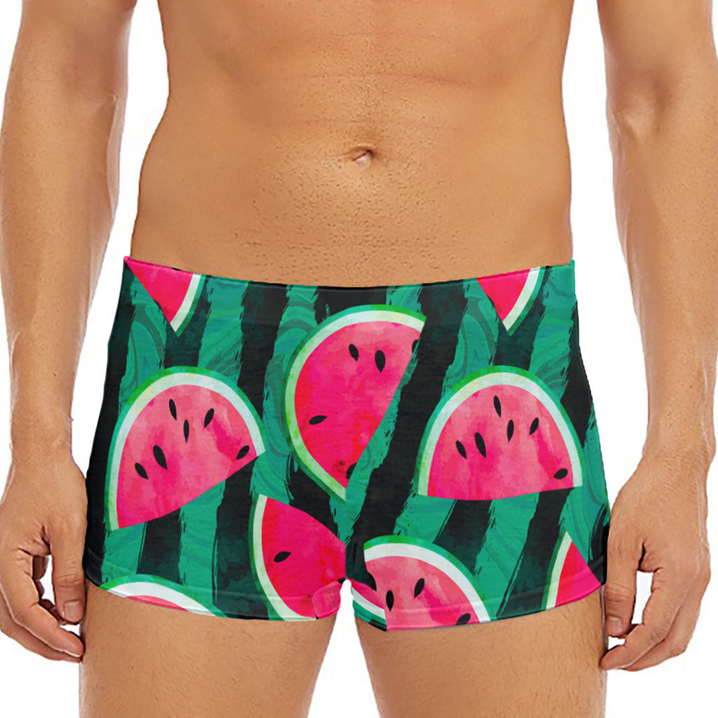 Green Striped Watermelon Pattern Print Men's Short Boxer Briefs