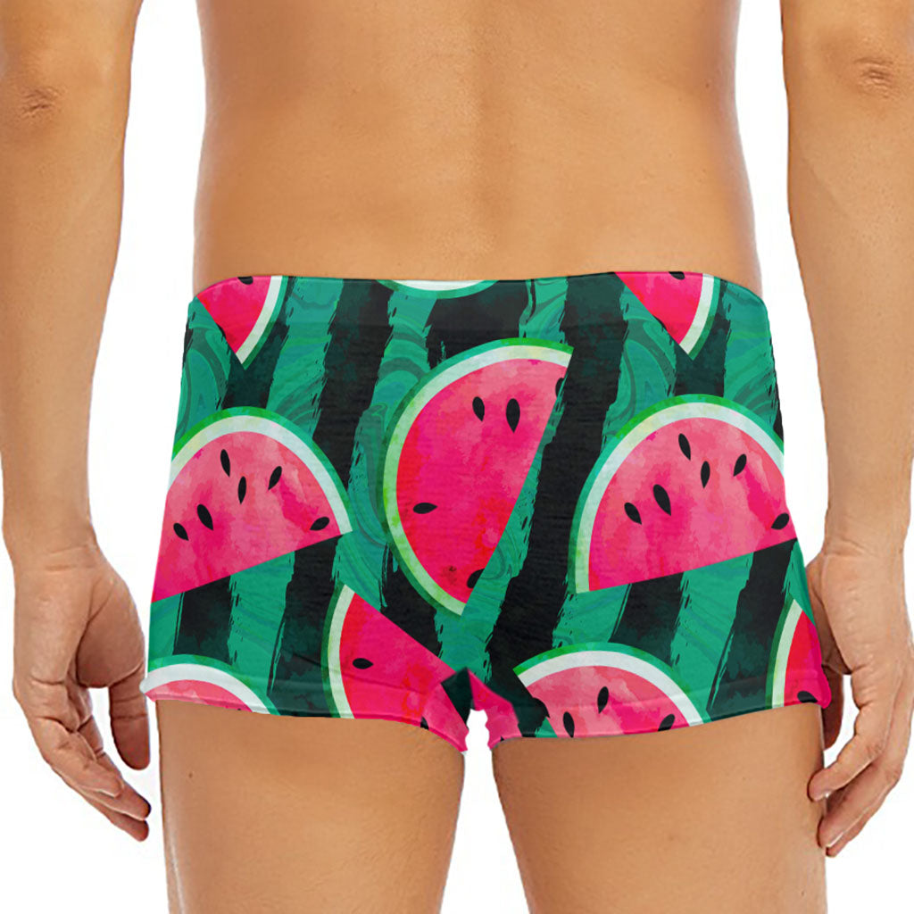 Green Striped Watermelon Pattern Print Men's Short Boxer Briefs