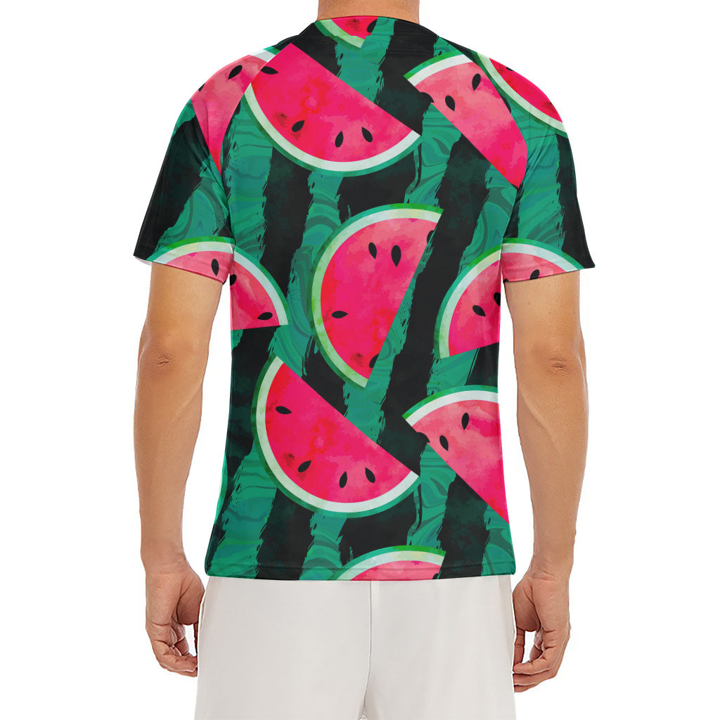 Green Striped Watermelon Pattern Print Men's Short Sleeve Rash Guard