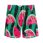 Green Striped Watermelon Pattern Print Men's Sports Shorts