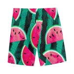 Green Striped Watermelon Pattern Print Men's Sports Shorts