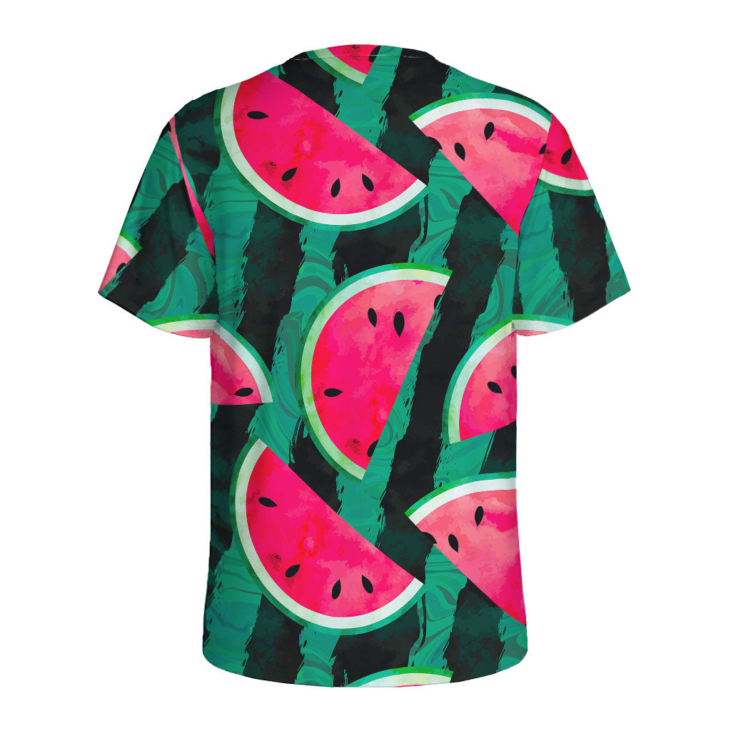 Green Striped Watermelon Pattern Print Men's Sports T-Shirt