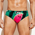 Green Striped Watermelon Pattern Print Men's Swim Briefs