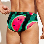 Green Striped Watermelon Pattern Print Men's Swim Briefs