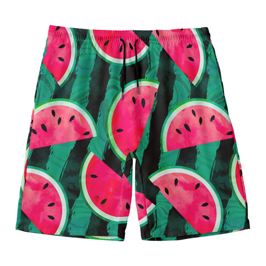 Green Striped Watermelon Pattern Print Men's Swim Trunks