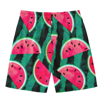 Green Striped Watermelon Pattern Print Men's Swim Trunks