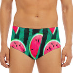 Green Striped Watermelon Pattern Print Men's Triangle Swim Briefs