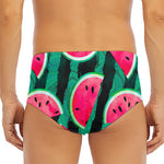 Green Striped Watermelon Pattern Print Men's Triangle Swim Briefs