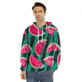 Green Striped Watermelon Pattern Print Men's Velvet Pullover Hoodie