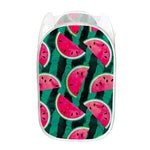 Green Striped Watermelon Pattern Print Mesh Laundry Hamper