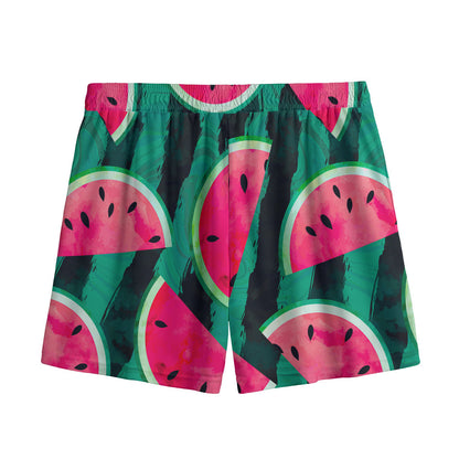 Green Striped Watermelon Pattern Print Mesh Shorts