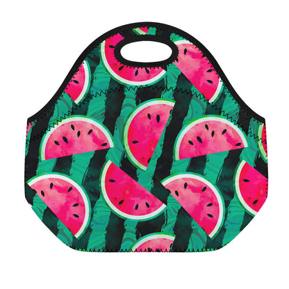 Green Striped Watermelon Pattern Print Neoprene Lunch Bag