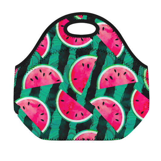 Green Striped Watermelon Pattern Print Neoprene Lunch Bag