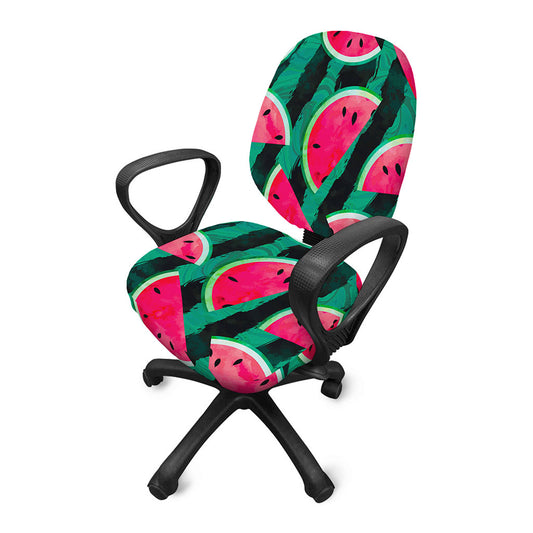 Green Striped Watermelon Pattern Print Office Chair Cover