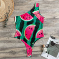 Green Striped Watermelon Pattern Print One Shoulder Bodysuit