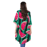 Green Striped Watermelon Pattern Print Open Front Beach Cover Up
