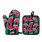 Green Striped Watermelon Pattern Print Oven Mitt And Pot Holder Set