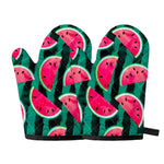 Green Striped Watermelon Pattern Print Oven Mitts