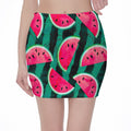 Green Striped Watermelon Pattern Print Pencil Mini Skirt