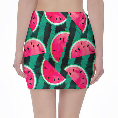 Green Striped Watermelon Pattern Print Pencil Mini Skirt