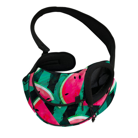 Green Striped Watermelon Pattern Print Pet Sling Carrier