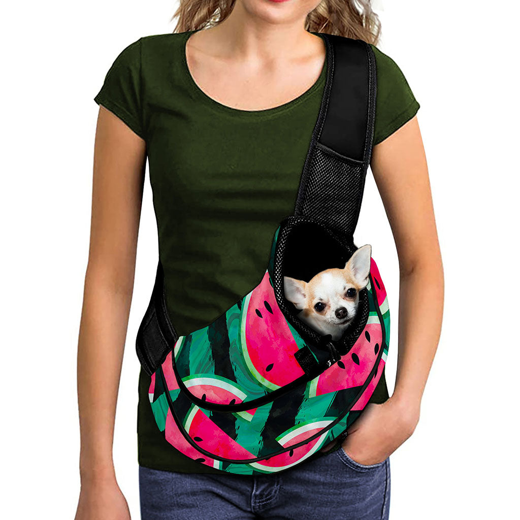 Green Striped Watermelon Pattern Print Pet Sling Carrier