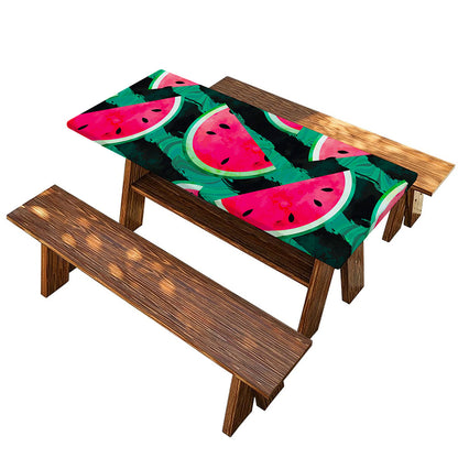 Green Striped Watermelon Pattern Print Picnic Table Cover