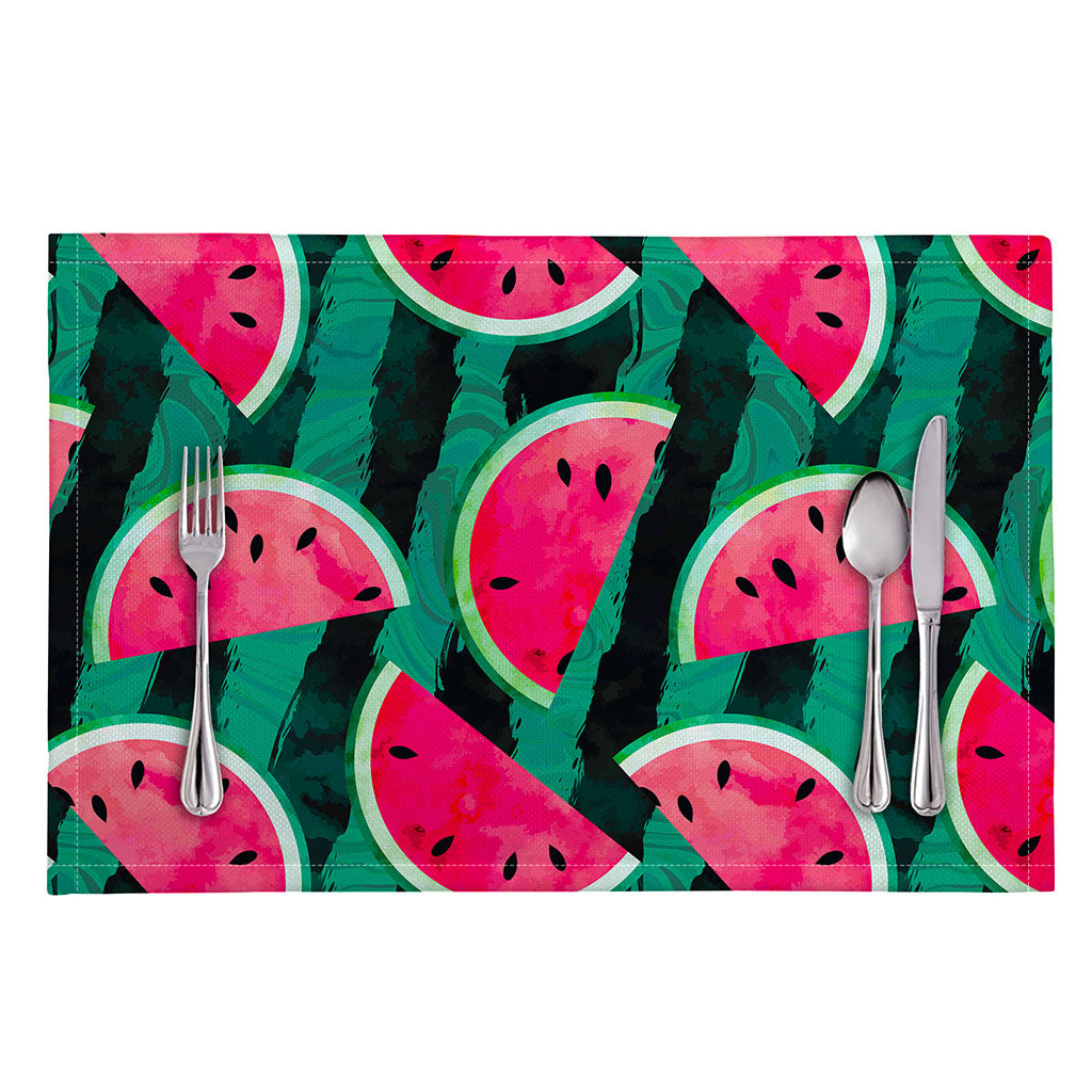 Green Striped Watermelon Pattern Print Placemat