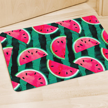 Green Striped Watermelon Pattern Print Polyester Doormat