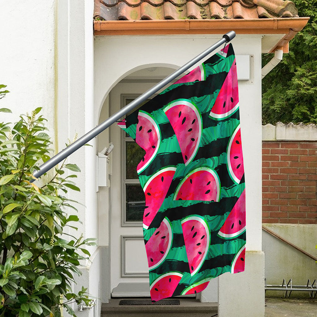 Green Striped Watermelon Pattern Print Polyester Flag