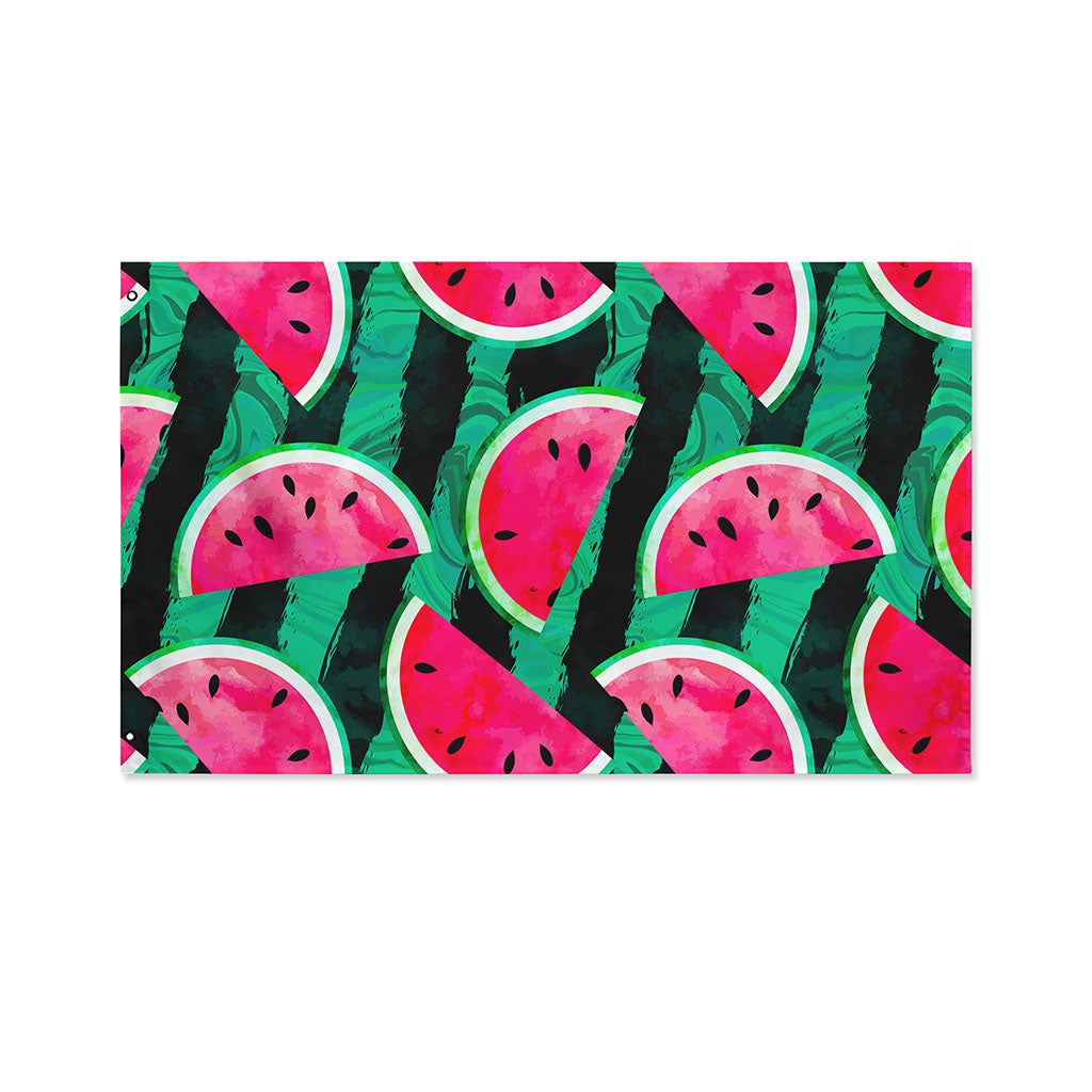 Green Striped Watermelon Pattern Print Polyester Flag