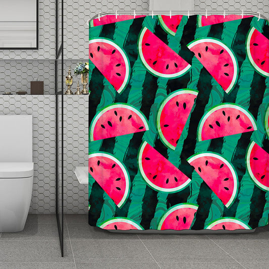 Green Striped Watermelon Pattern Print Polyester Shower Curtain