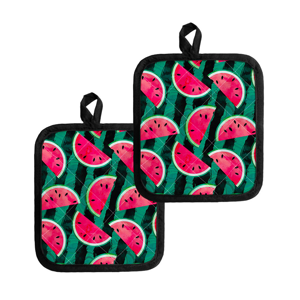 Green Striped Watermelon Pattern Print Pot Holders