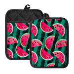 Green Striped Watermelon Pattern Print Pot Holders With Pocket