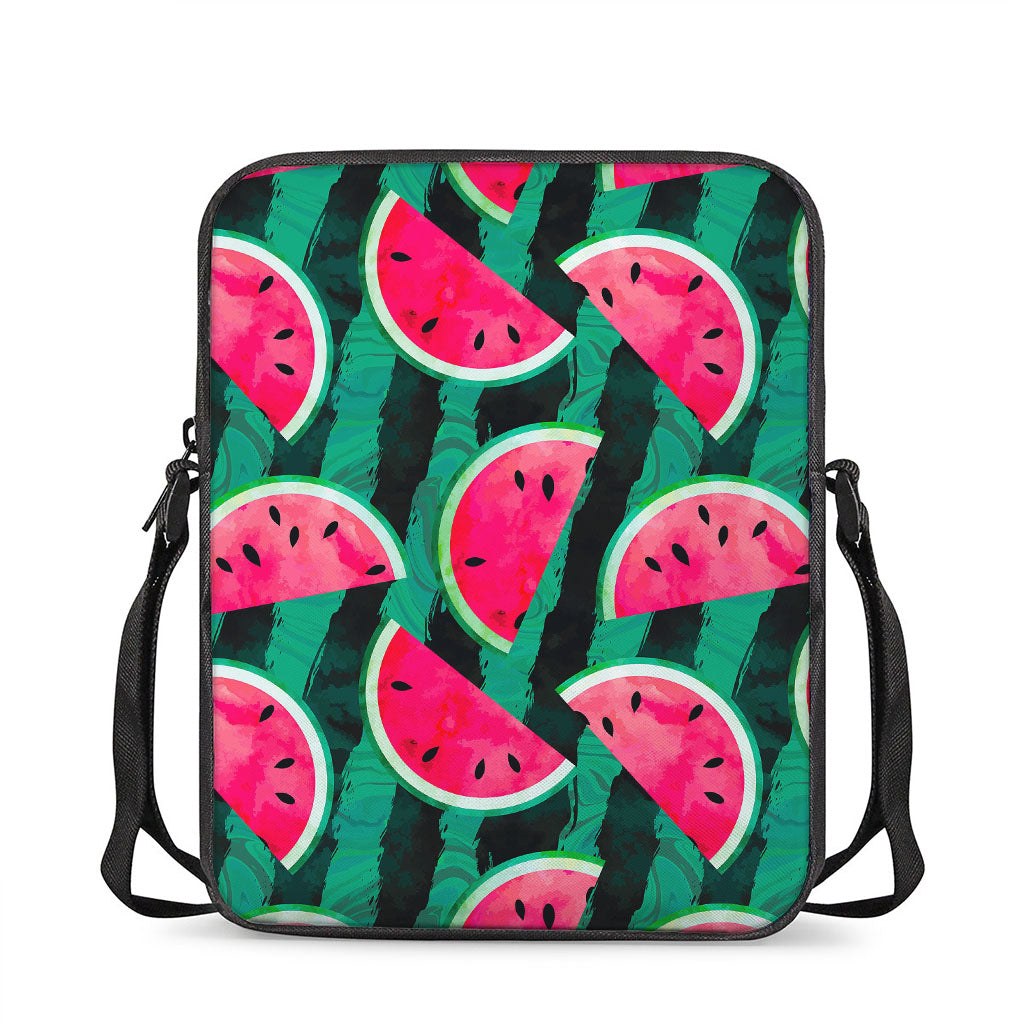 Green Striped Watermelon Pattern Print Rectangular Crossbody Bag