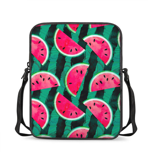 Green Striped Watermelon Pattern Print Rectangular Crossbody Bag
