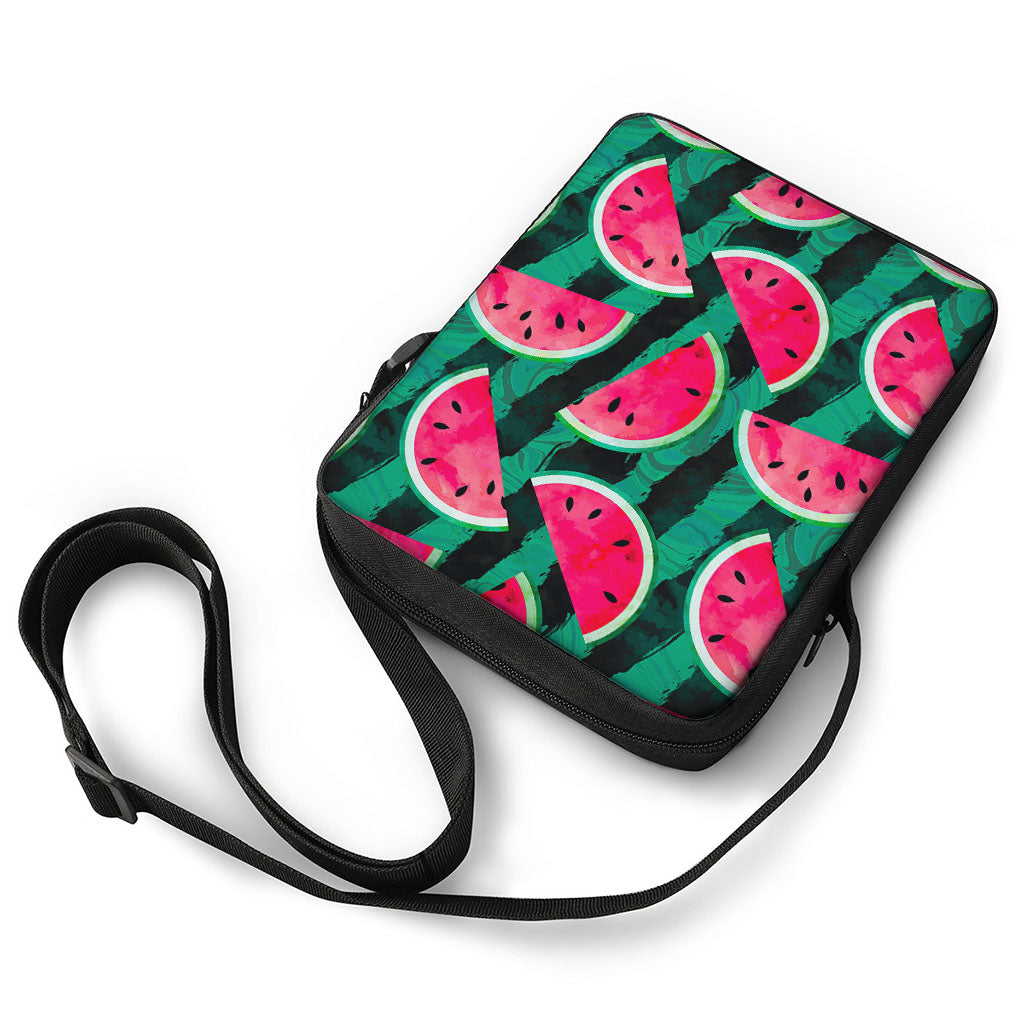 Green Striped Watermelon Pattern Print Rectangular Crossbody Bag