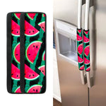 Green Striped Watermelon Pattern Print Refrigerator Handle Covers
