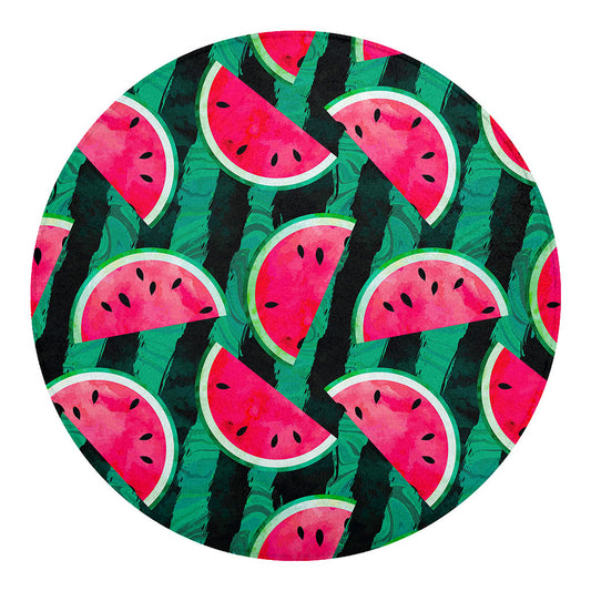Green Striped Watermelon Pattern Print Round Blanket