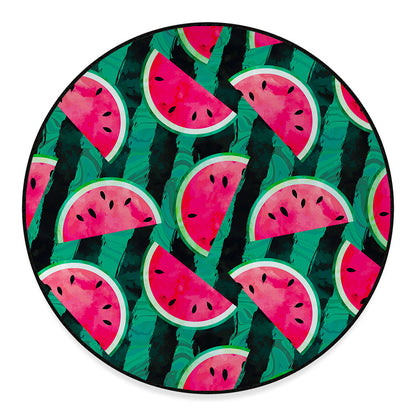 Green Striped Watermelon Pattern Print Round Floor Mat