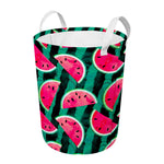 Green Striped Watermelon Pattern Print Round Laundry Basket