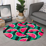 Green Striped Watermelon Pattern Print Round Rug