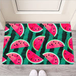 Green Striped Watermelon Pattern Print Rubber Doormat