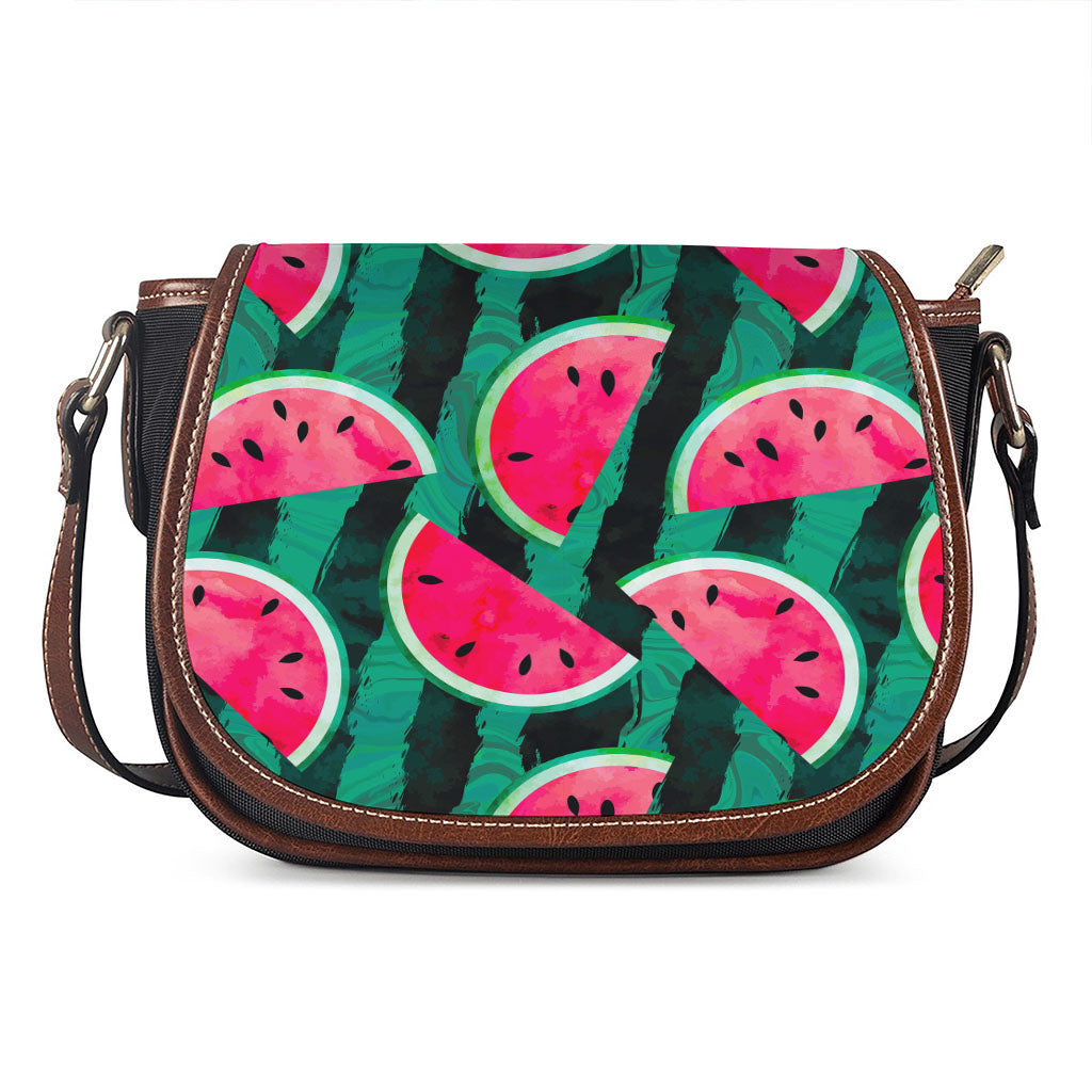 Green Striped Watermelon Pattern Print Saddle Bag