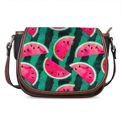 Green Striped Watermelon Pattern Print Saddle Bag