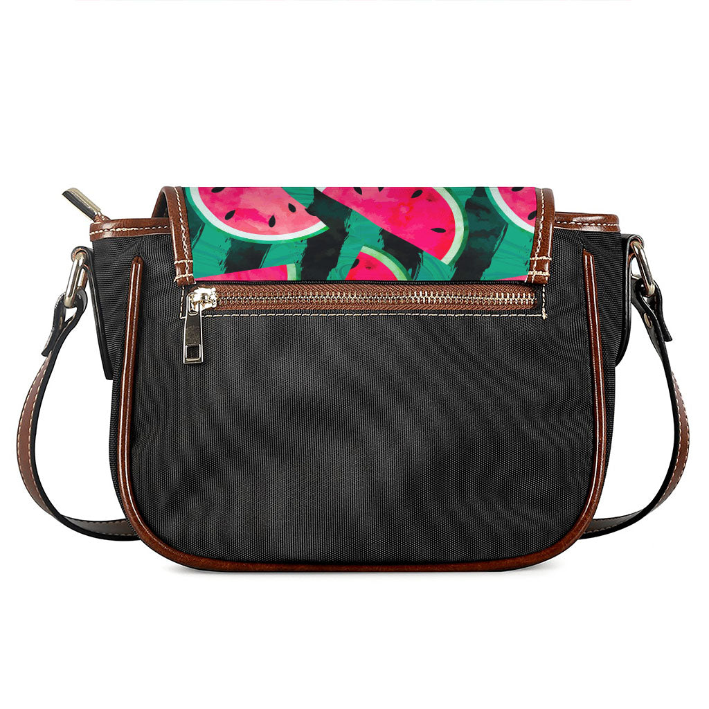 Green Striped Watermelon Pattern Print Saddle Bag